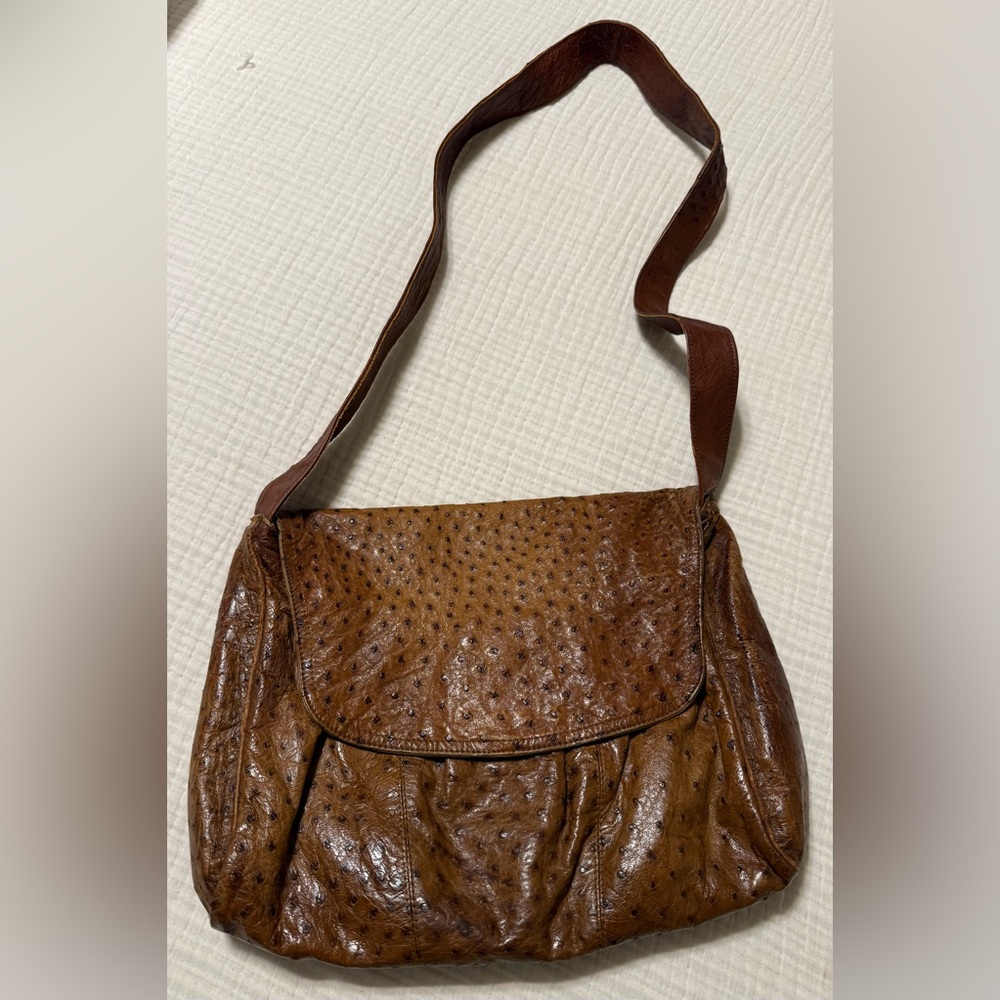 Vintage HELENE Soft Ostrich Brown Leather Purse